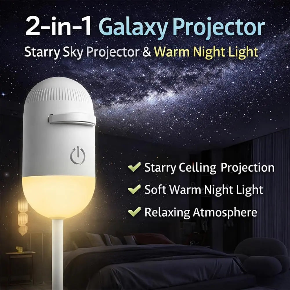 2-in-1 Galaxy Star Projector Night Light USB Powered Starry Sky Projection Lamp Bedroom Party Decorative Atmosphere Light
