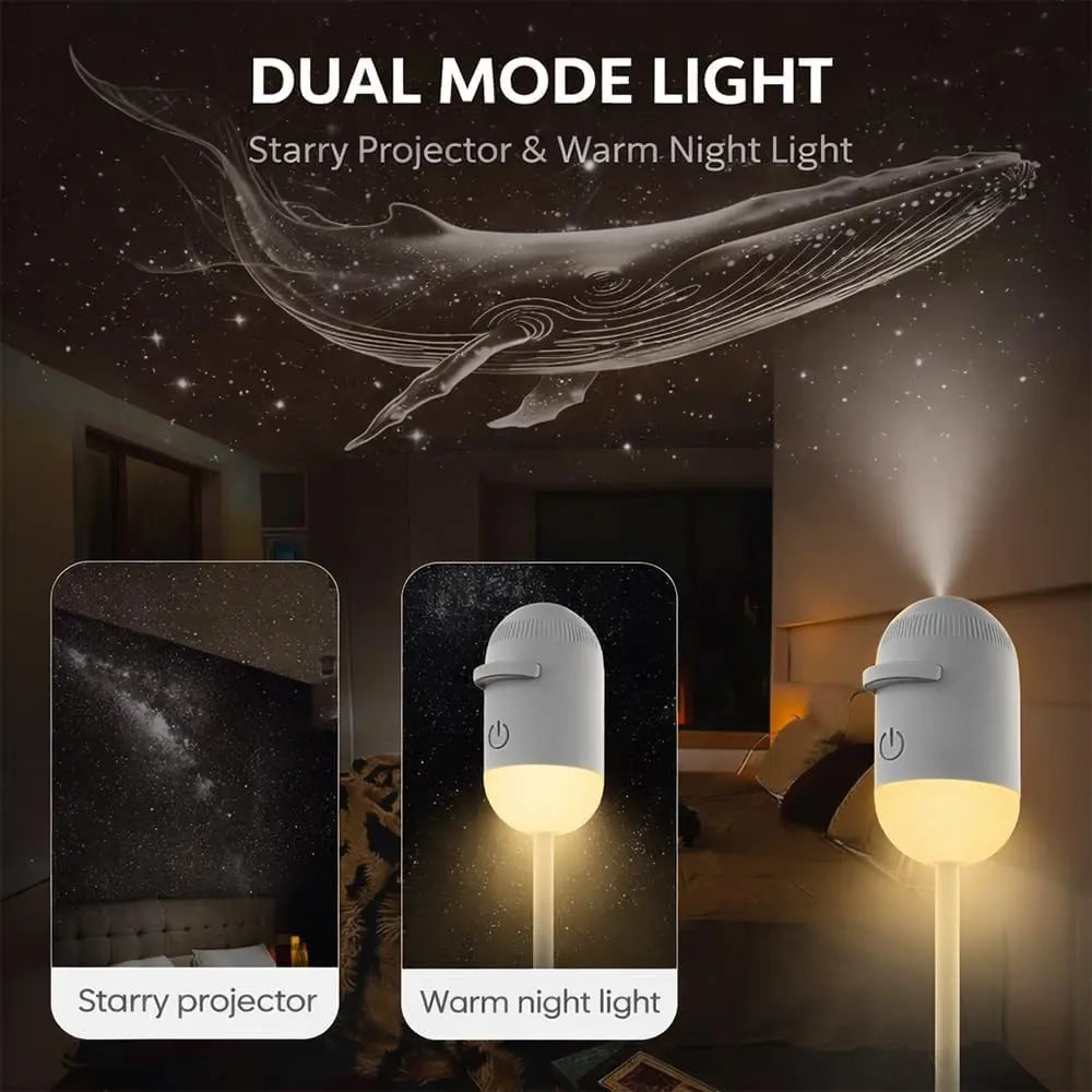 2-in-1 Galaxy Star Projector Night Light USB Powered Starry Sky Projection Lamp Bedroom Party Decorative Atmosphere Light